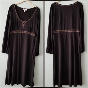 Loft black long sleeve dress embroidered 10 black